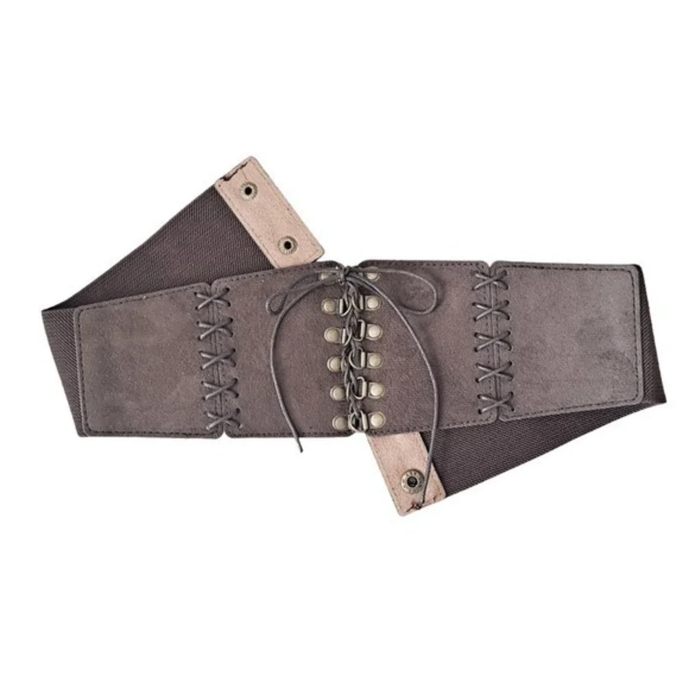 Western wide waist faux suede corset belt L/ XL dark brown boho lace up stretch